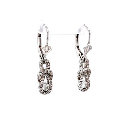 Pave Diamond Knot Earrings in 14k White Gold