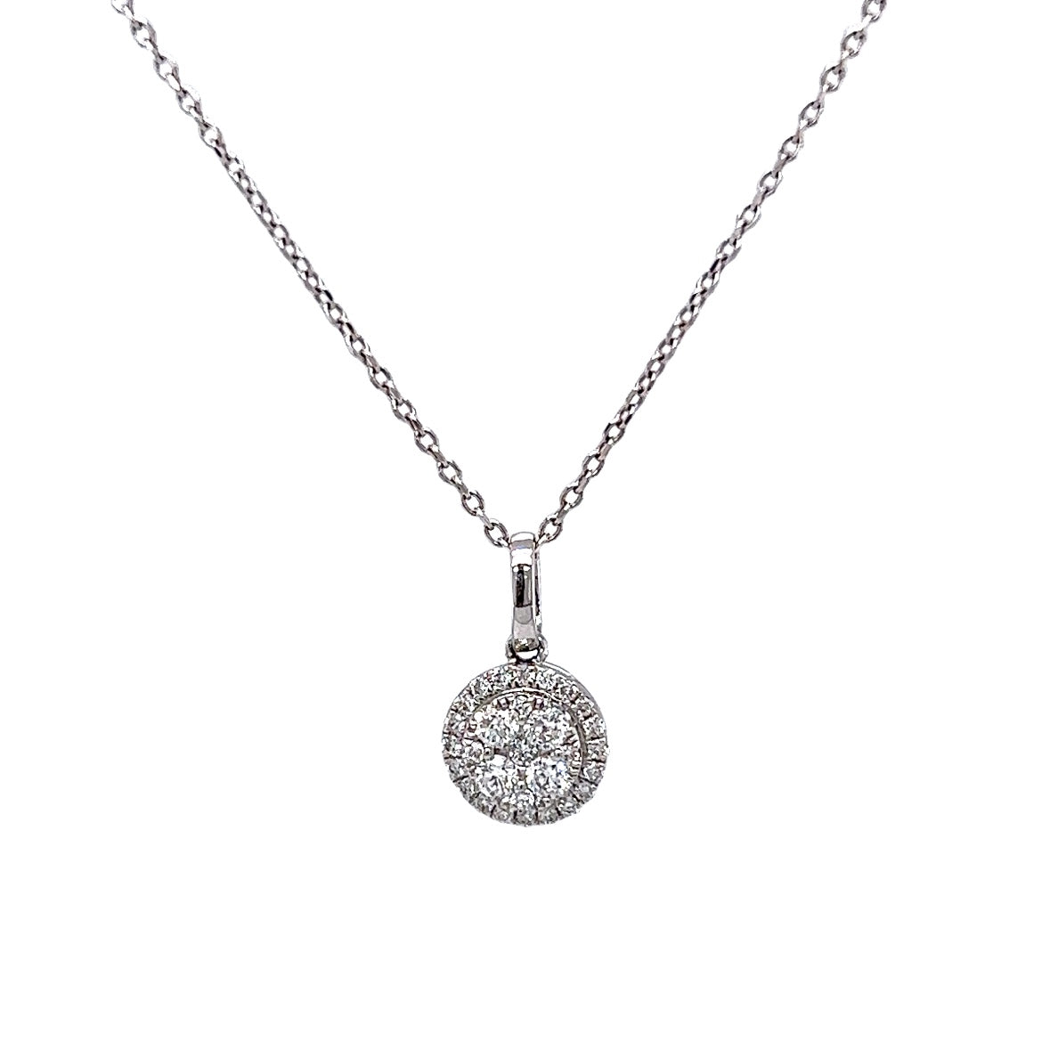 .26 Round Pave Diamond Pendant Necklace in 14k White Gold