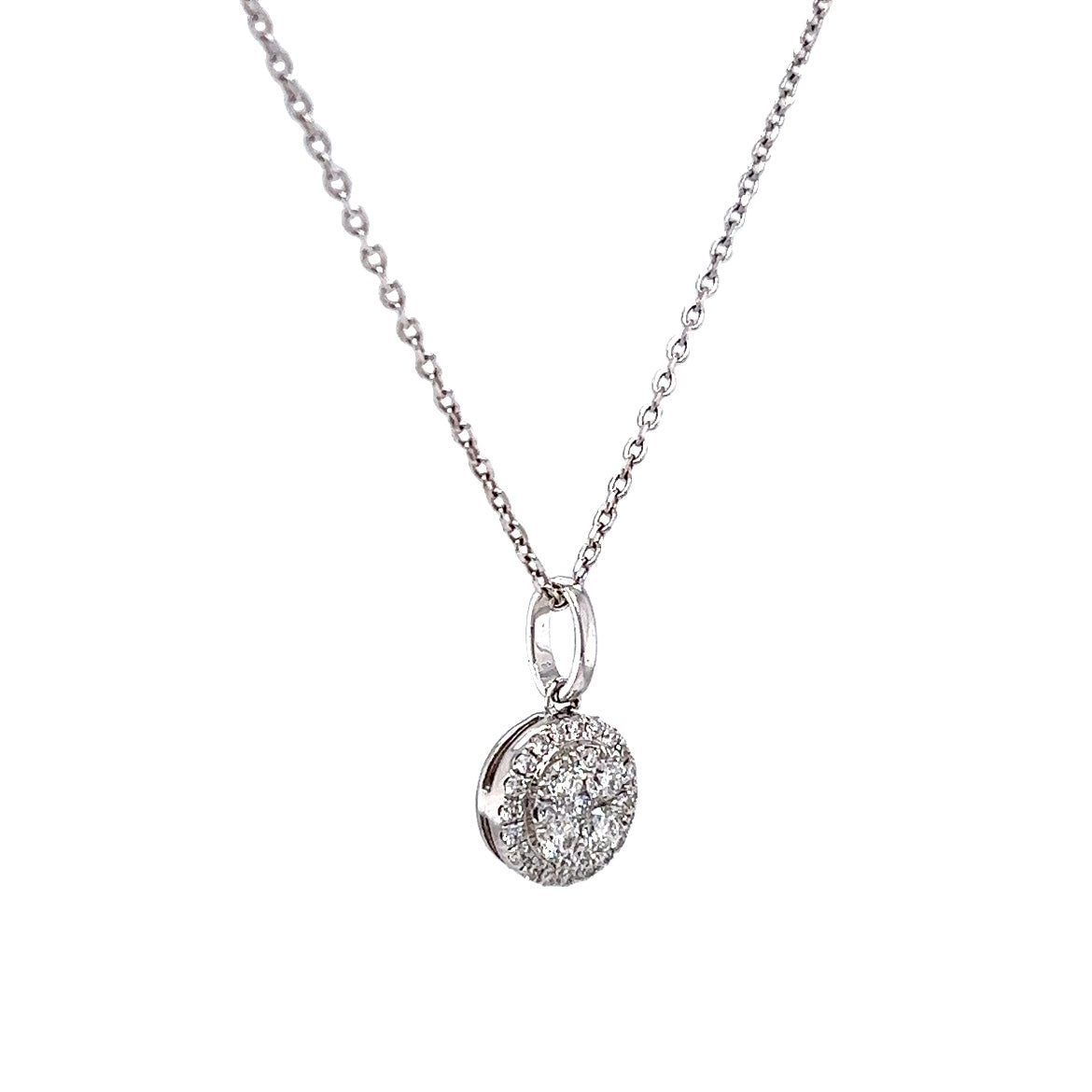 .26 Round Pave Diamond Pendant Necklace in 14k White Gold