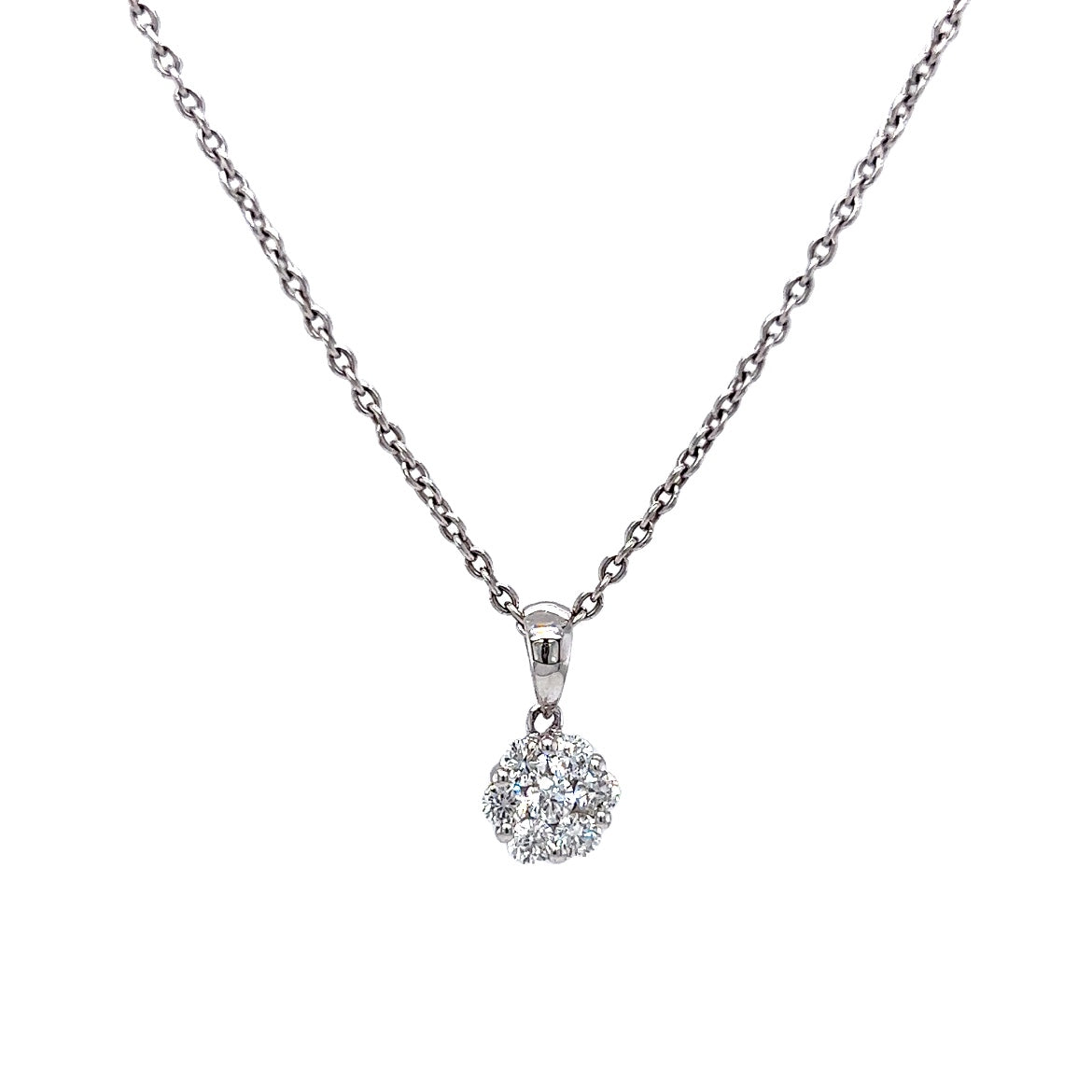 Diamond cluster pendant 14k white gold Clearance