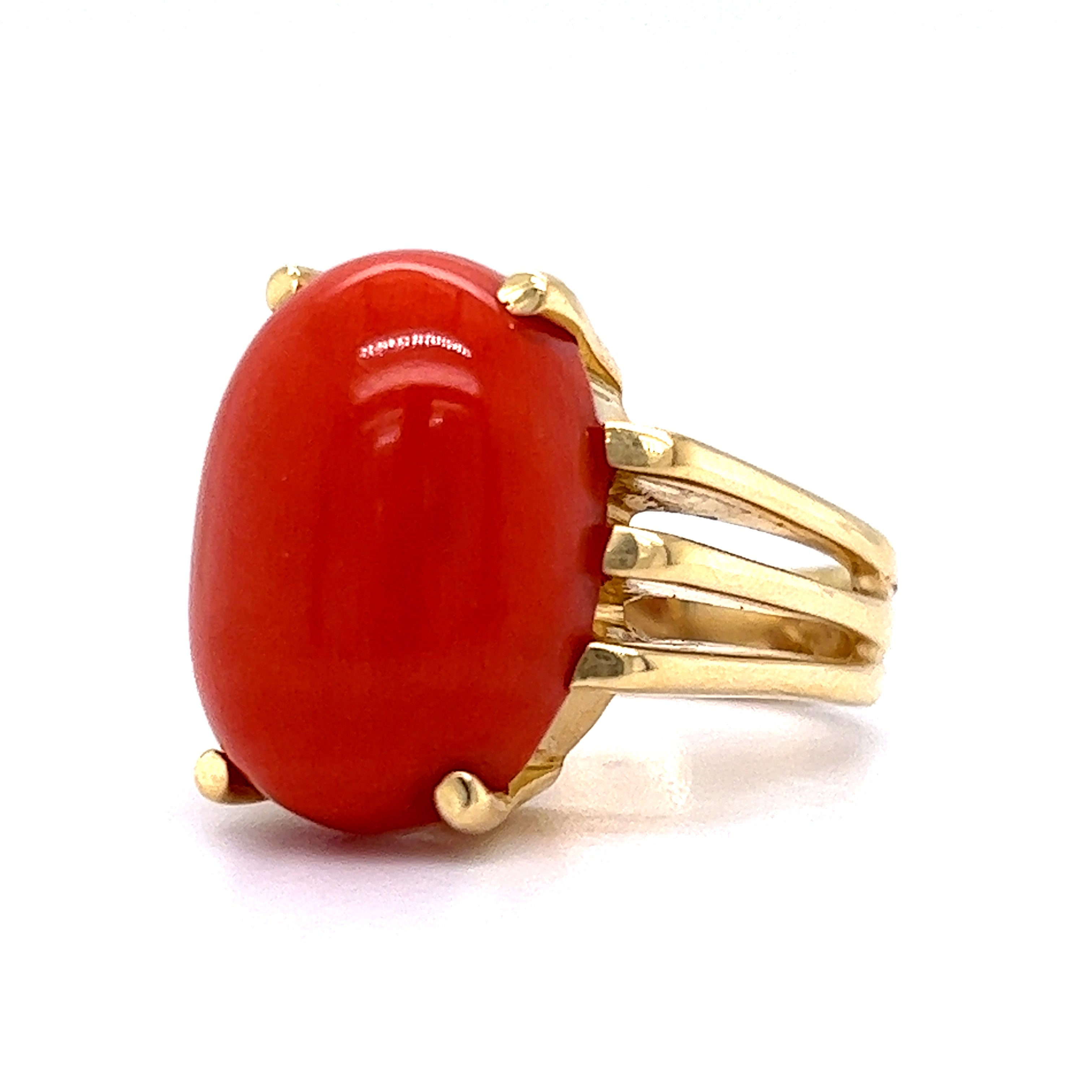 Oval Cut Coral Ring 14K Yellow Gold