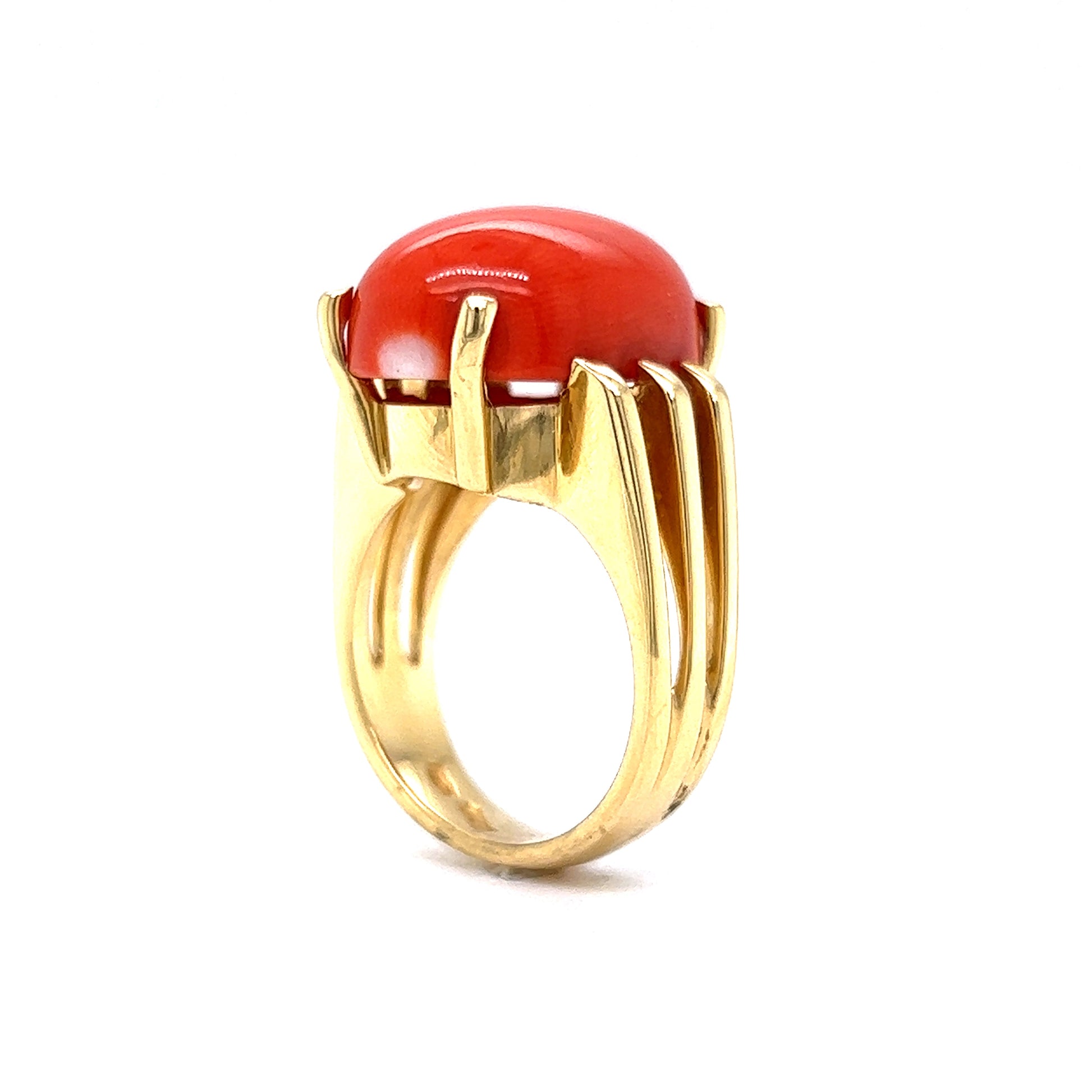 Mid-Century Coral Right Hand Ring in 18k Yellow Gold