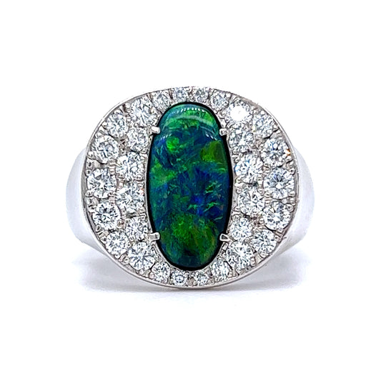 Pave Diamond & Opal Cocktail Ring in Platinum