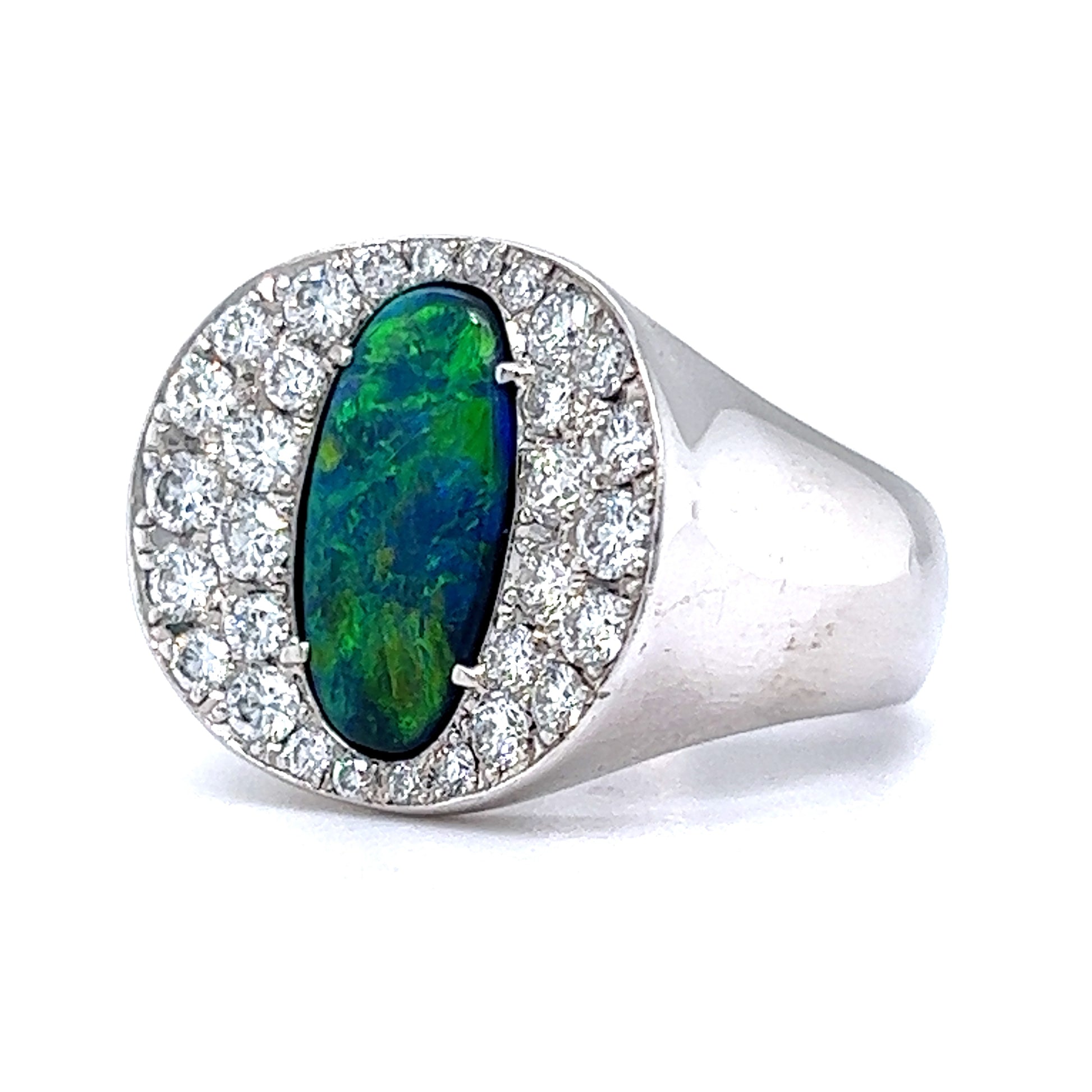 Pave Diamond & Opal Cocktail Ring in Platinum