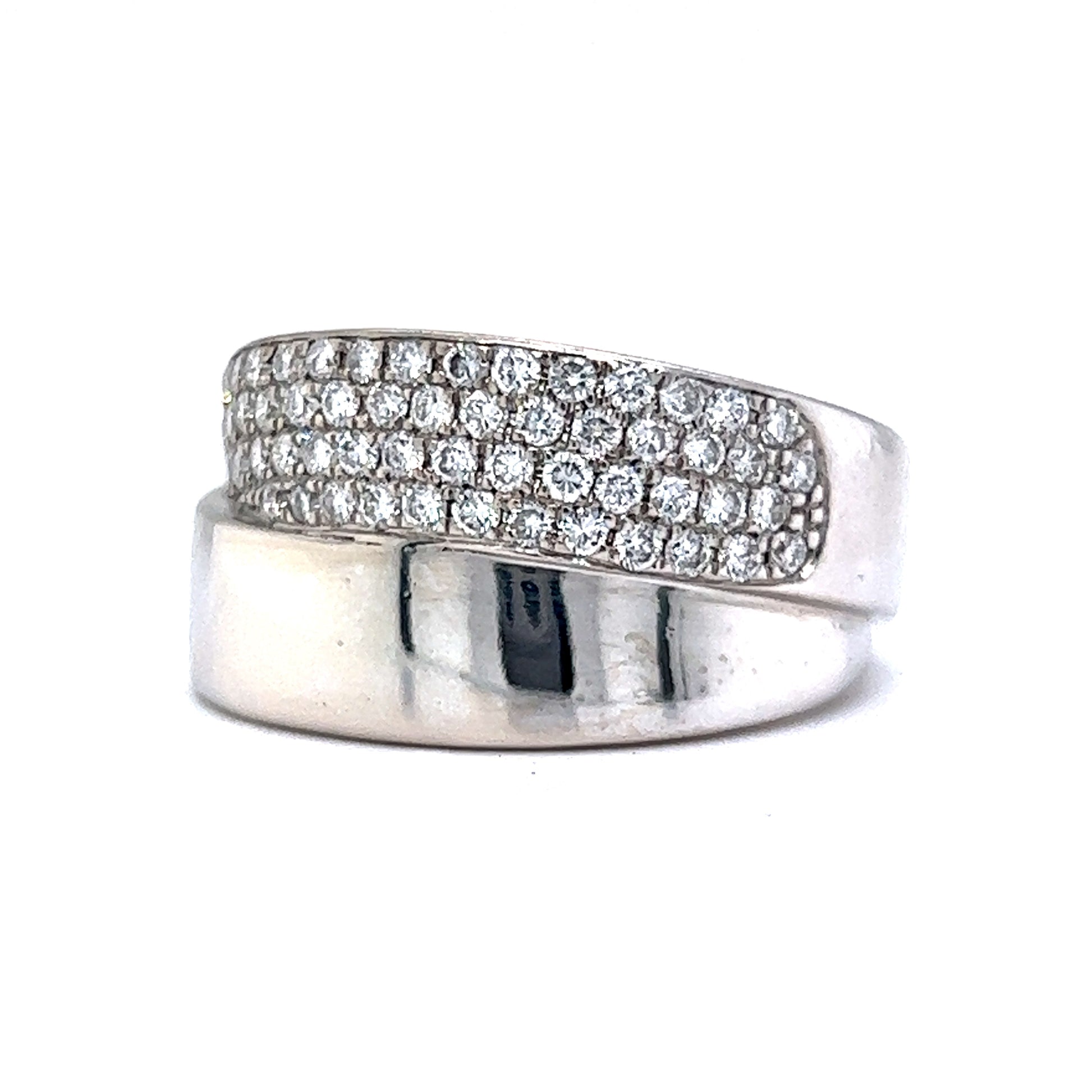 Pave Diamond Overlap Ring in 14k White GoldComposition: 14 Karat White GoldRing Size: 10.5Total Diamond Weight: 1.16 ctTotal Gram Weight: 11.2 gInscription: 14k