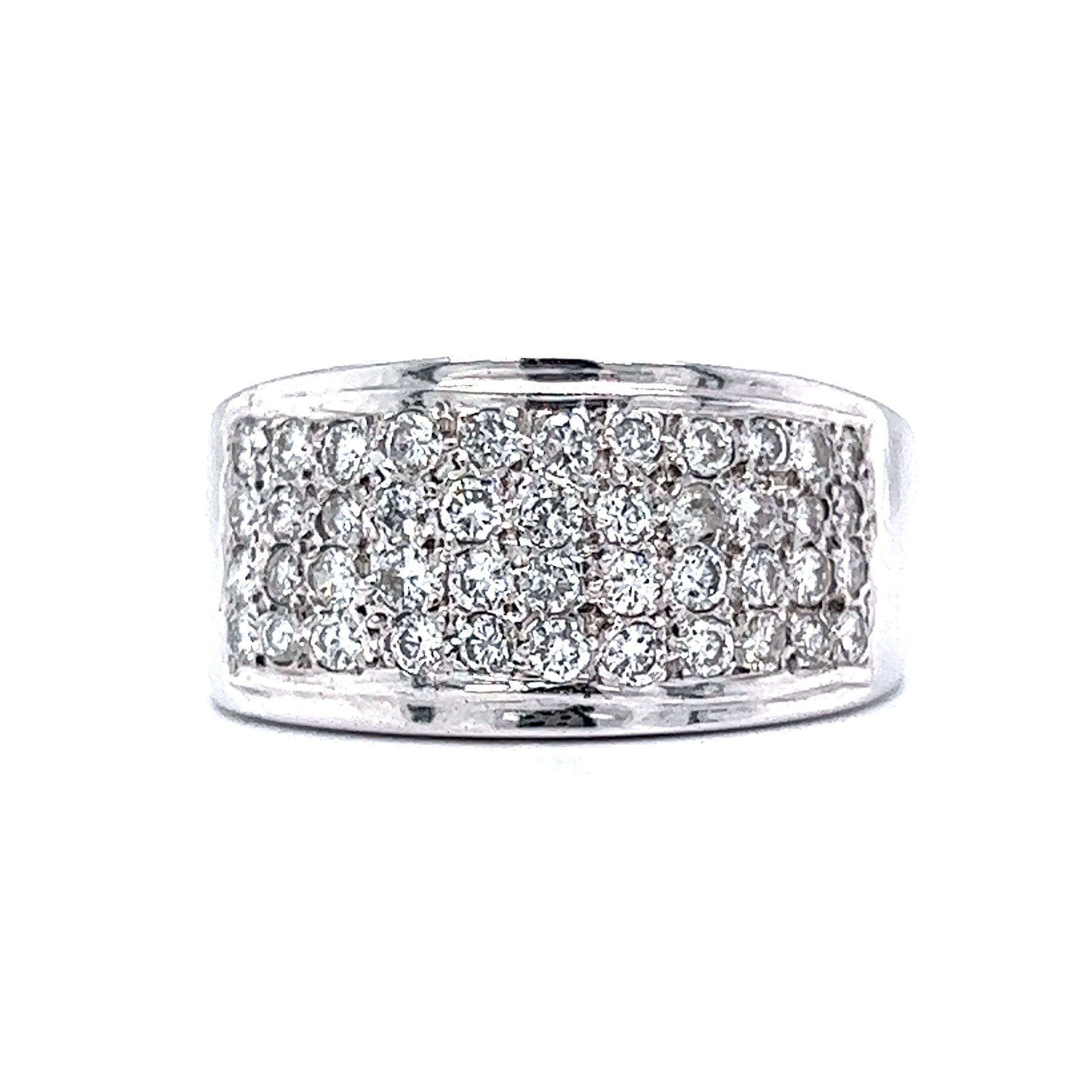 1.32 Pave Diamond Cocktail Ring in 14k White Gold