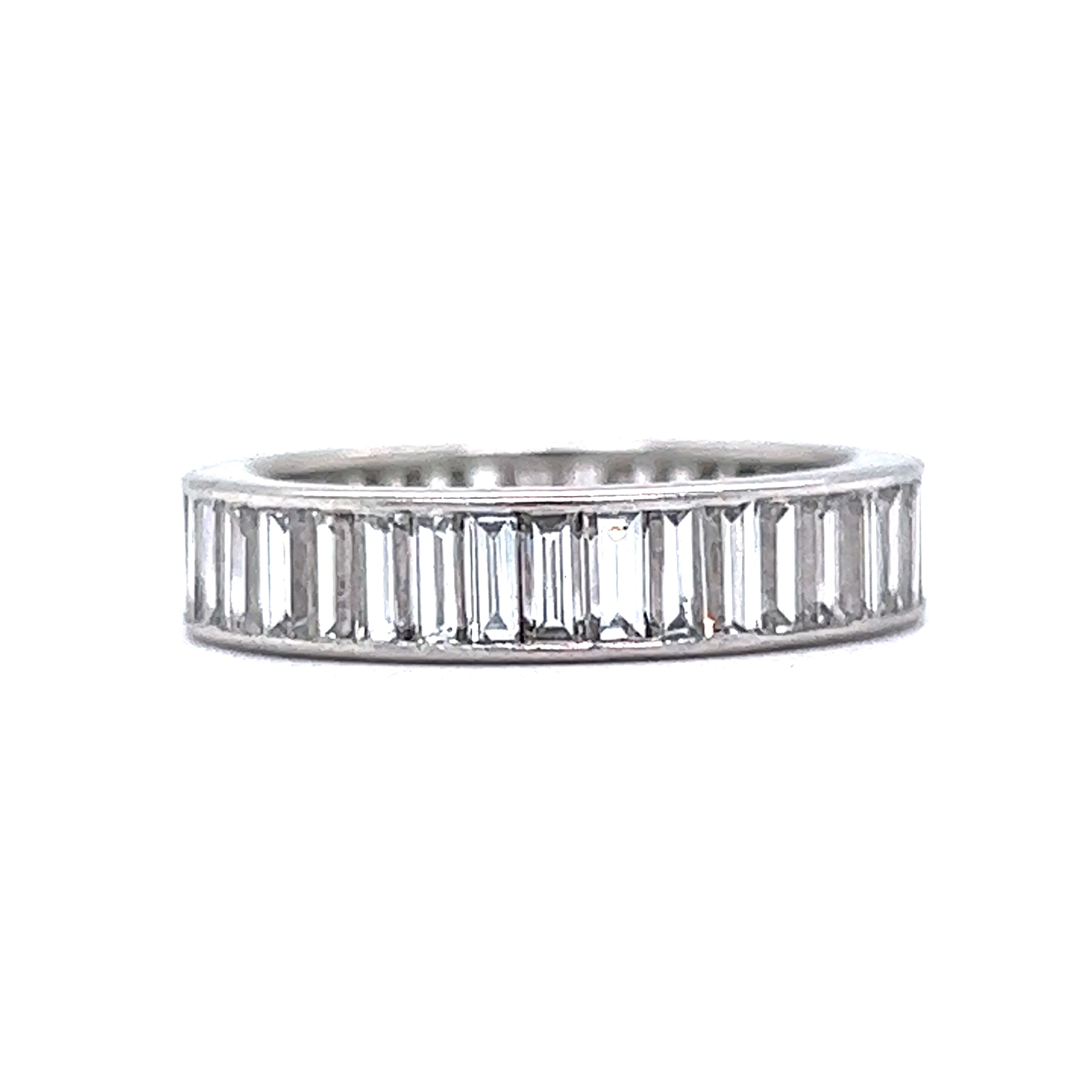 Platinum with Emerald Cut Diamond Half Eternity Ring for Women JL PT W