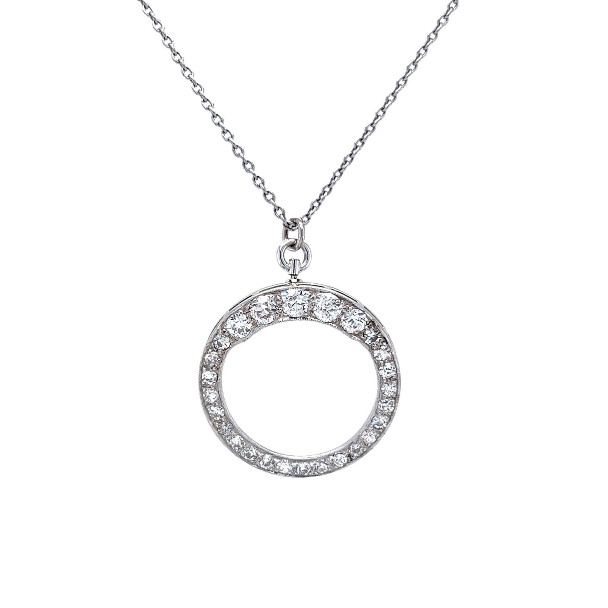 Art Deco Diamond Pendant Necklace in 14k White Gold