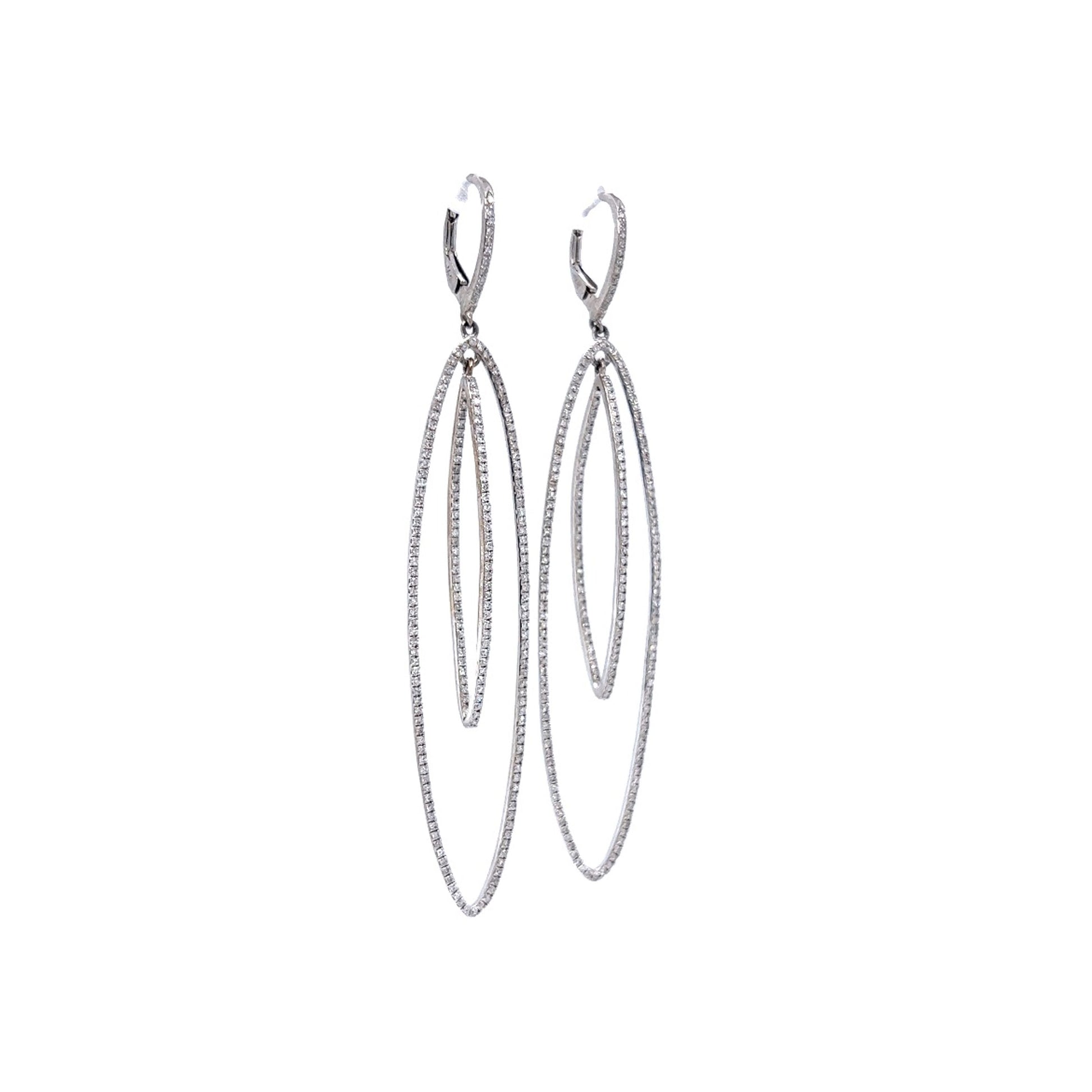 Oval Pave Diamond Hoop Earrings in 18k White GoldComposition: 18 Karat White GoldTotal Diamond Weight: 1.24 ctTotal Gram Weight: 6.8 gInscription: 14k