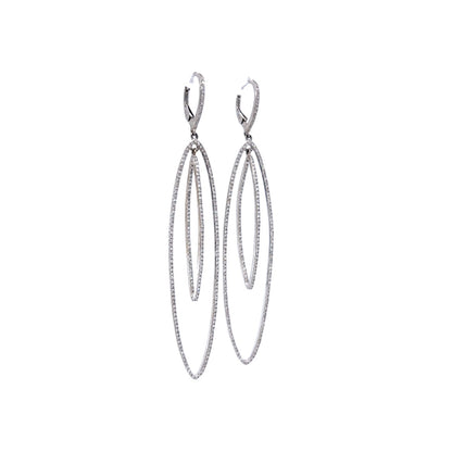 Oval Pave Diamond Hoop Earrings in 18k White Gold