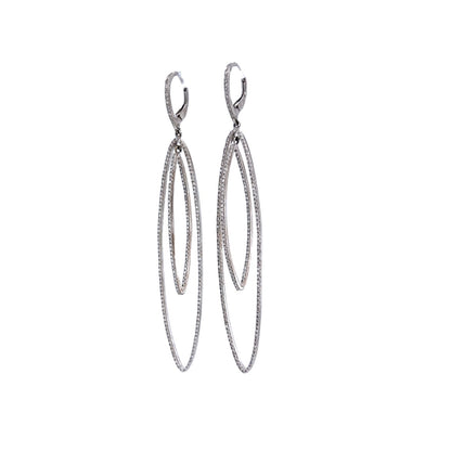 Oval Pave Diamond Hoop Earrings in 18k White Gold