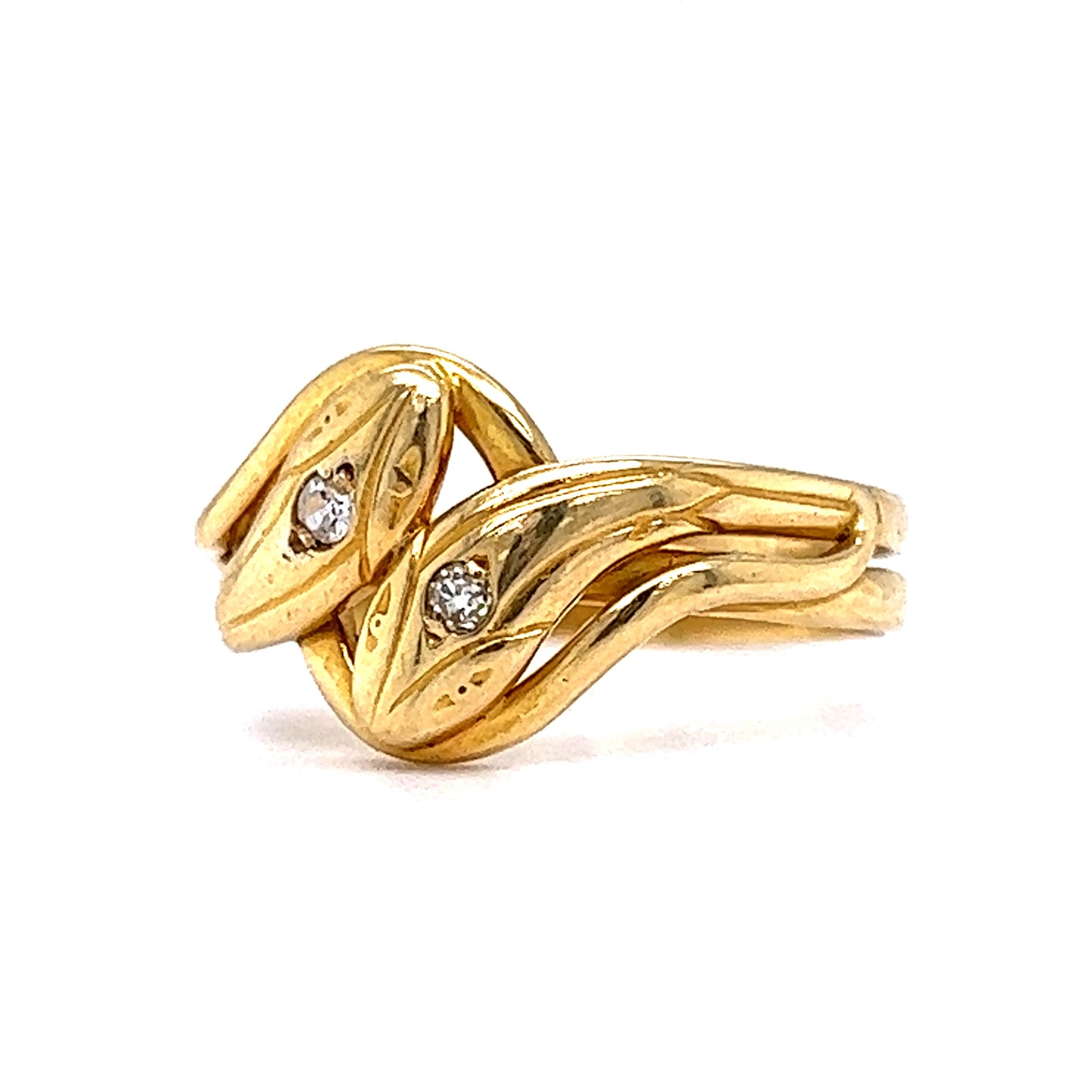 Victorian Right Hand Snake Ring with Diamonds in 18K Yellow Gold