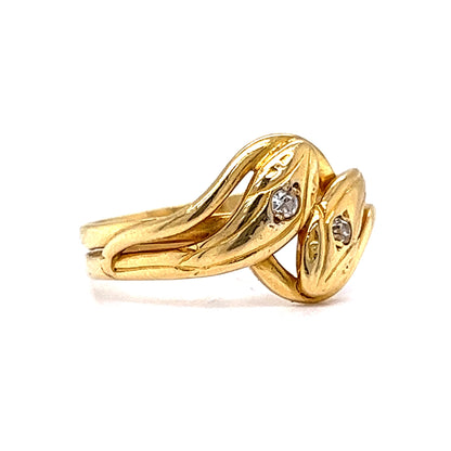 Victorian Right Hand Snake Ring with Diamonds in 18K Yellow Gold