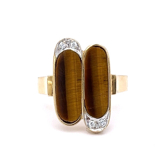 Mid-Century Tiger's Eye Cocktail Ring in 14k Yellow Gold