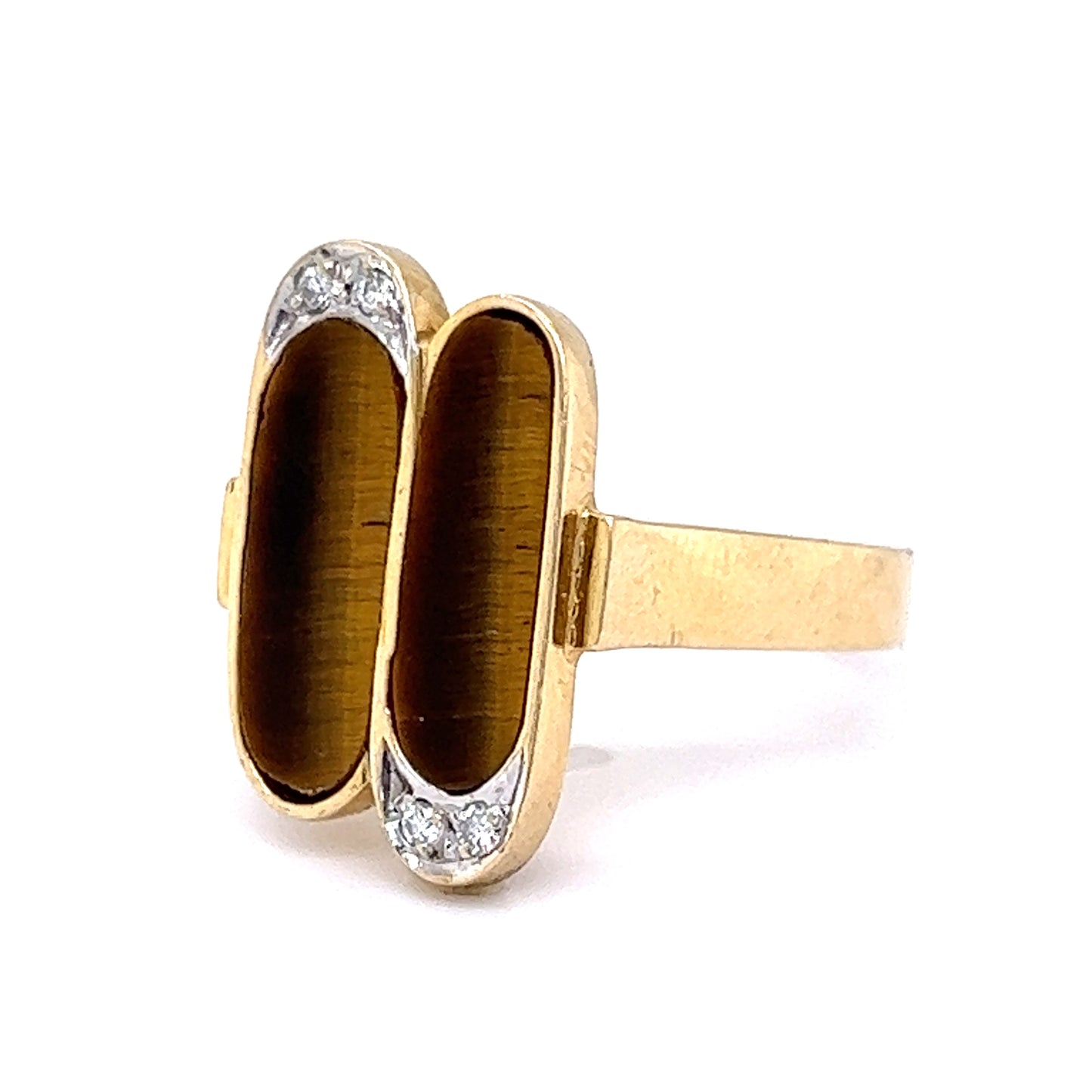 Mid-Century Tiger's Eye Cocktail Ring in 14k Yellow Gold