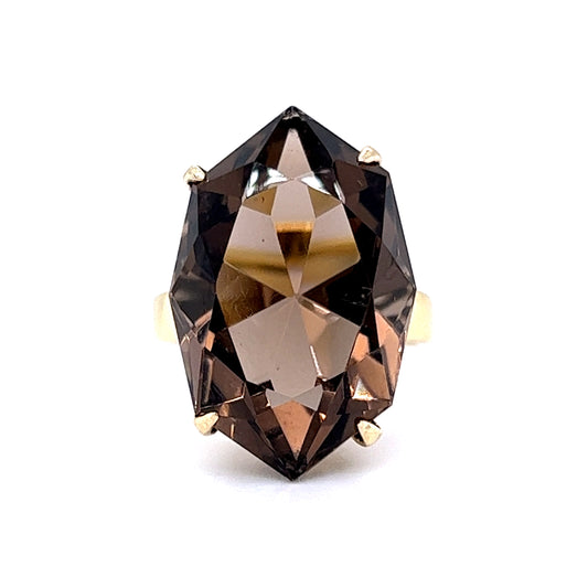 Smoky Quartz Filigree Cocktail Ring in 18k Yellow Gold