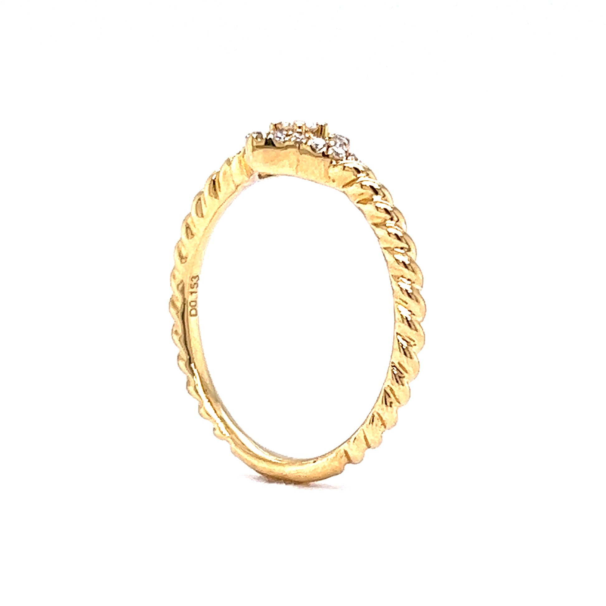 Twisted Band Pave Diamond Stacking Ring in 18k Yellow GoldComposition: 18 Karat Yellow GoldRing Size: 7Total Diamond Weight: .15 ctTotal Gram Weight: 2.6 gInscription: 18k 750 D0.153