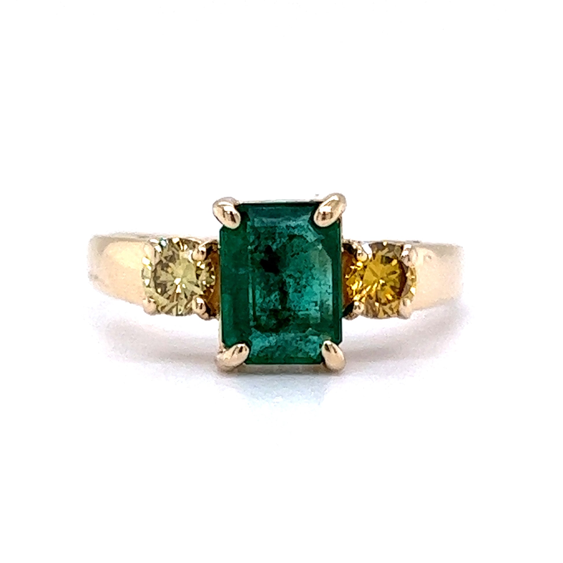 Emerald & Yellow Diamond Ring in 14k Yellow Gold