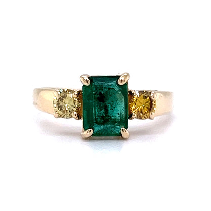 Emerald & Yellow Diamond Ring in 14k Yellow Gold