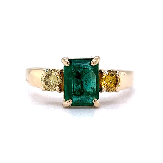 Emerald & Yellow Diamond Ring in 14k Yellow Gold