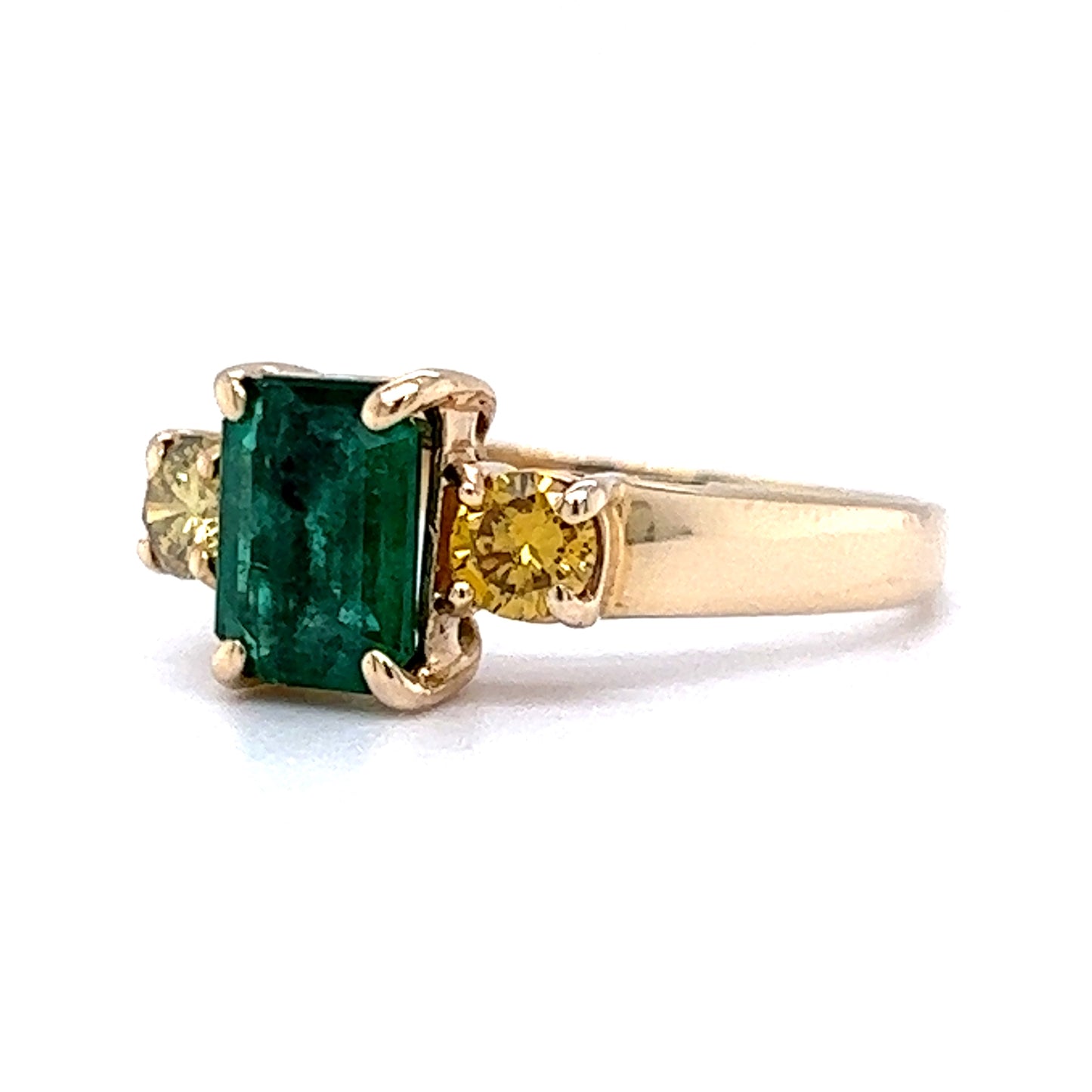 Emerald & Yellow Diamond Ring in 14k Yellow Gold