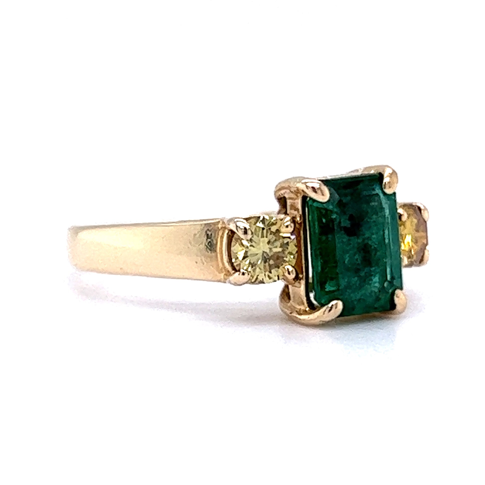 Emerald & Yellow Diamond Ring in 14k Yellow Gold