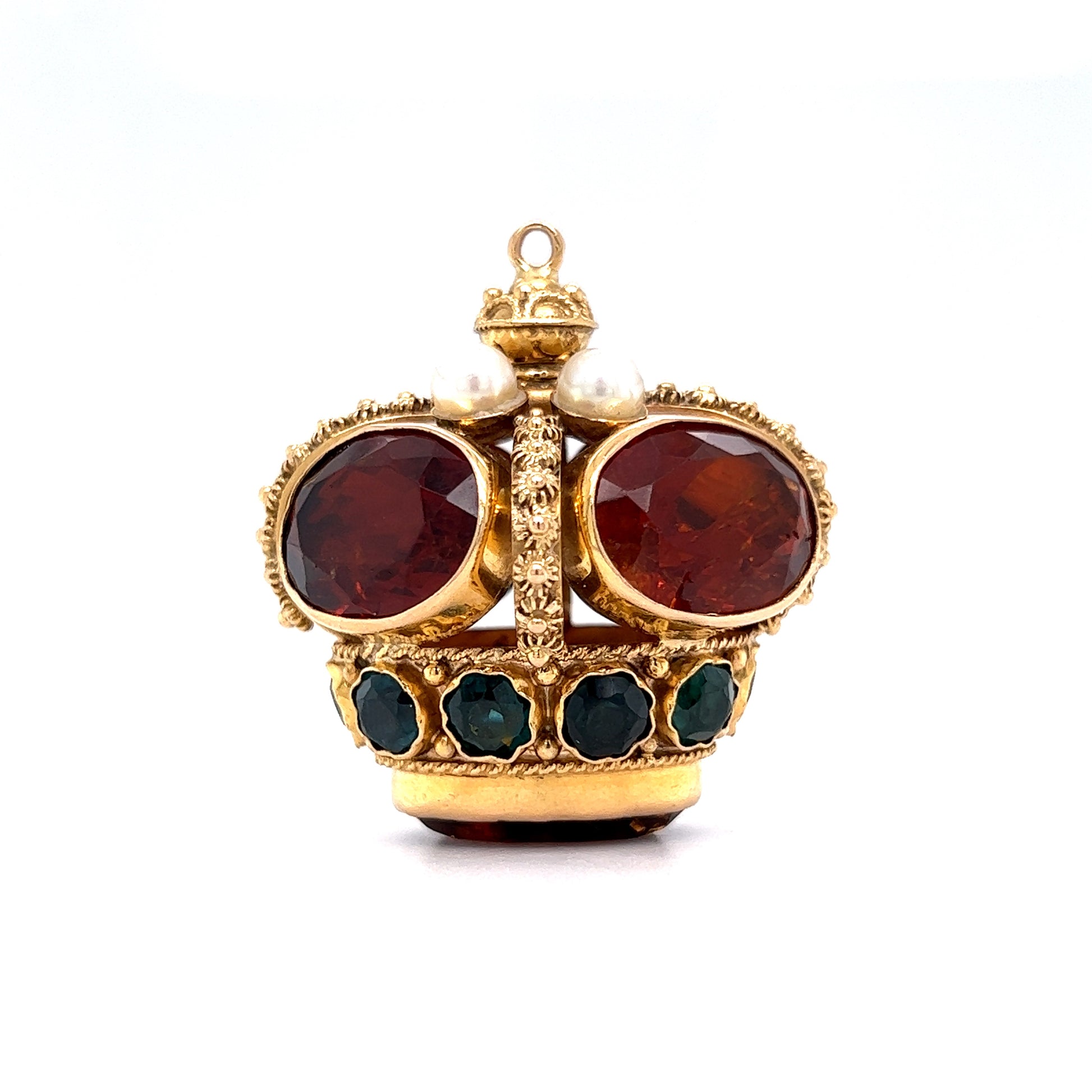Mid-Century Bejeweled Crown Pendant in 18k Yellow GoldComposition: 18 Karat Yellow Gold Total Gram Weight: 35.5 g