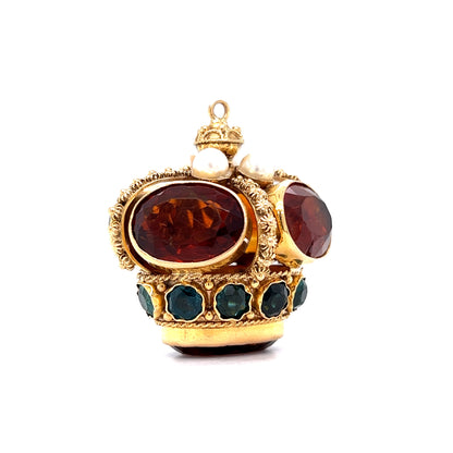 Mid-Century Bejeweled Crown Pendant in 18k Yellow Gold