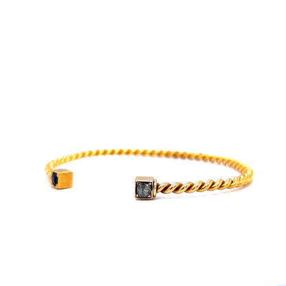 Victorian Diamond & Sapphire Twist Bangle Bracelet in 18k Yellow Gold