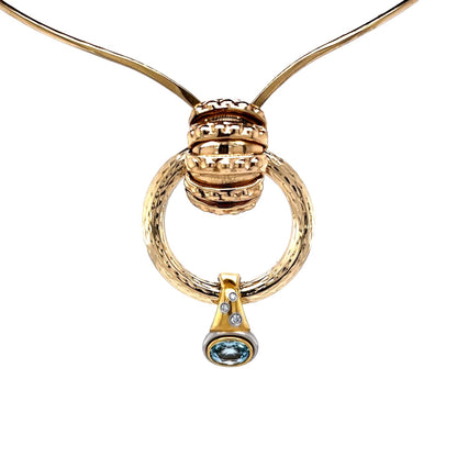 Oval Cut Aquamarine & Diamond Necklace in Platinum & Yellow Gold by Stephanie Lake Design