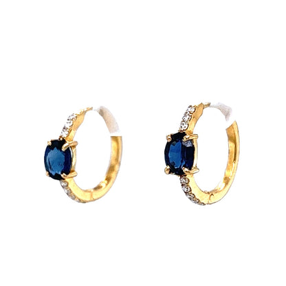 Oval Sapphire & Diamond Hoop Earrings in 14k Yellow Gold