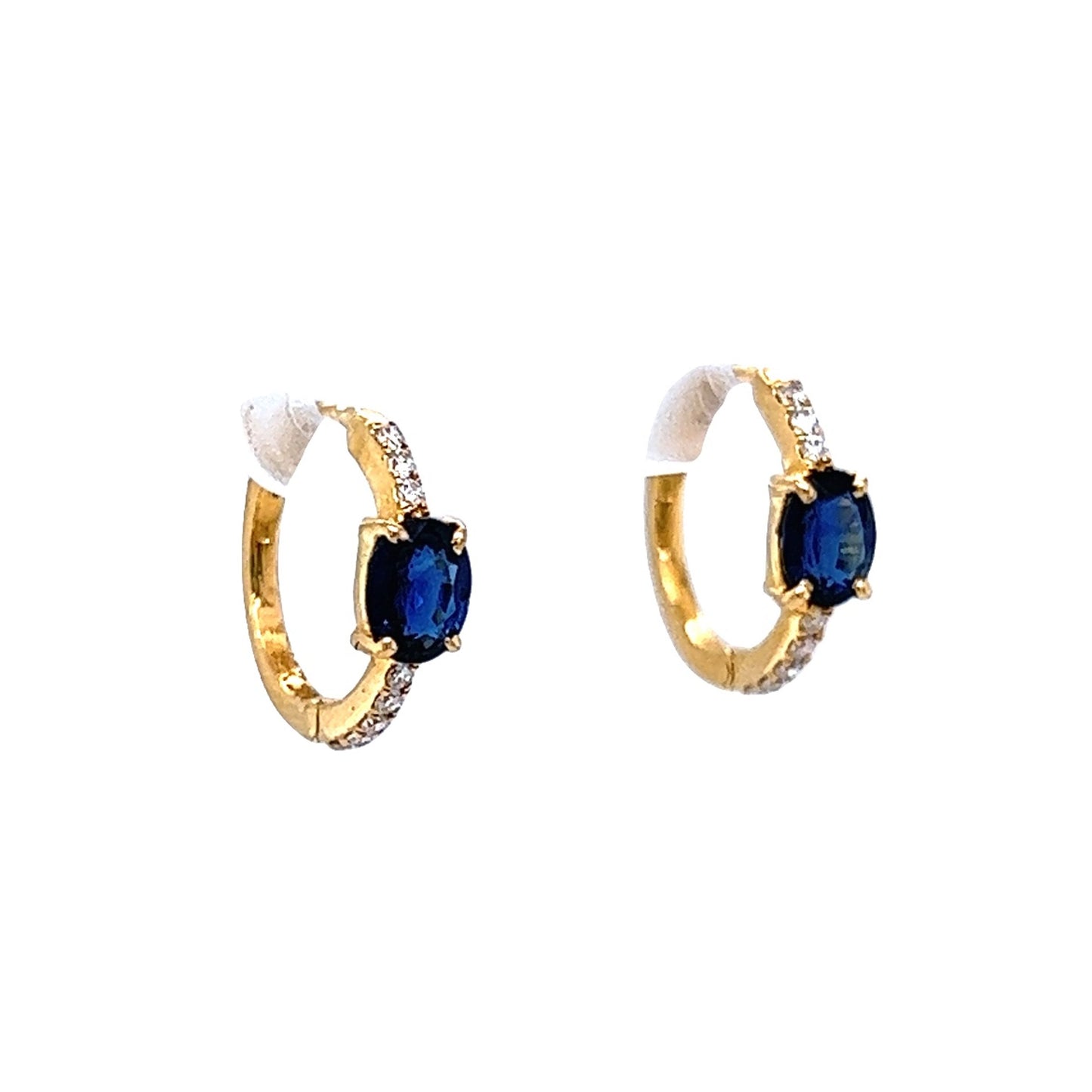 Oval Sapphire & Diamond Hoop Earrings in 14k Yellow Gold