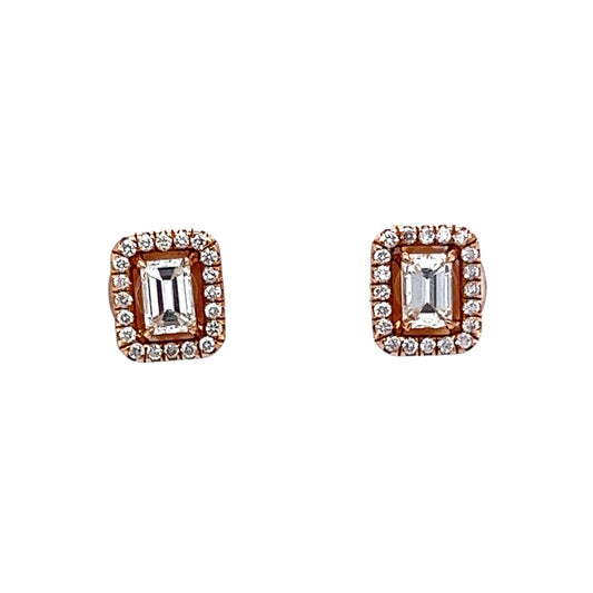 Halo Diamond Stud Earrings in 14k Rose Gold