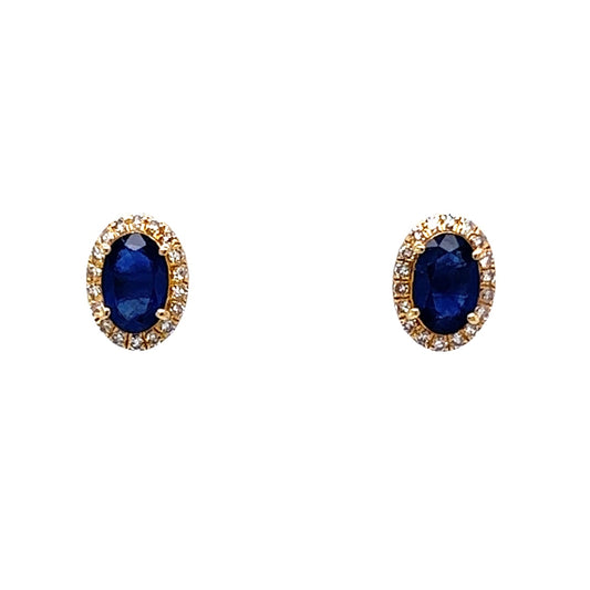 Oval Cut Sapphire Halo Stud Earrings in 18k Yellow Gold