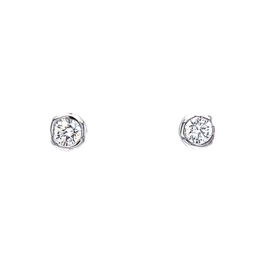 Bezel Set Stud Earrings w/ Diamonds in 14k White Gold