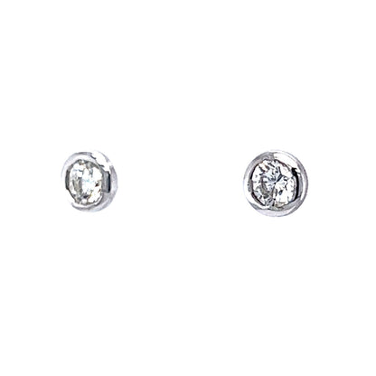 Bezel Set Stud Earrings w/ Diamonds in 14k White Gold
