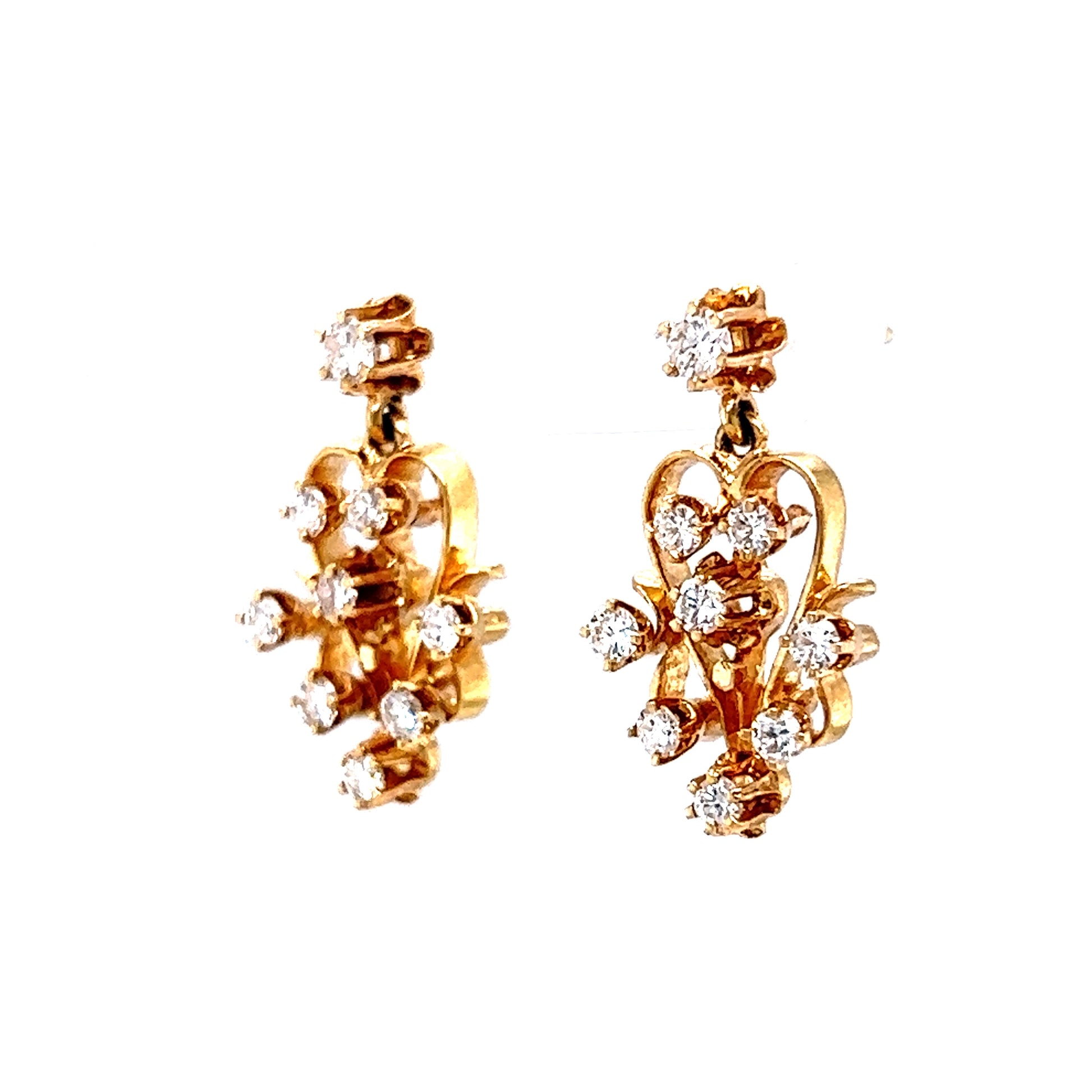 Ornate Diamond Drop Earrings in 14K Yellow GoldComposition: 14 Karat Yellow Gold Total Diamond Weight: .64ct Total Gram Weight: 4.8 g Inscription: 14k
      