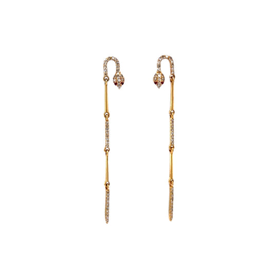 Pave Diamond Snake Earrings in 14k Yellow Gold