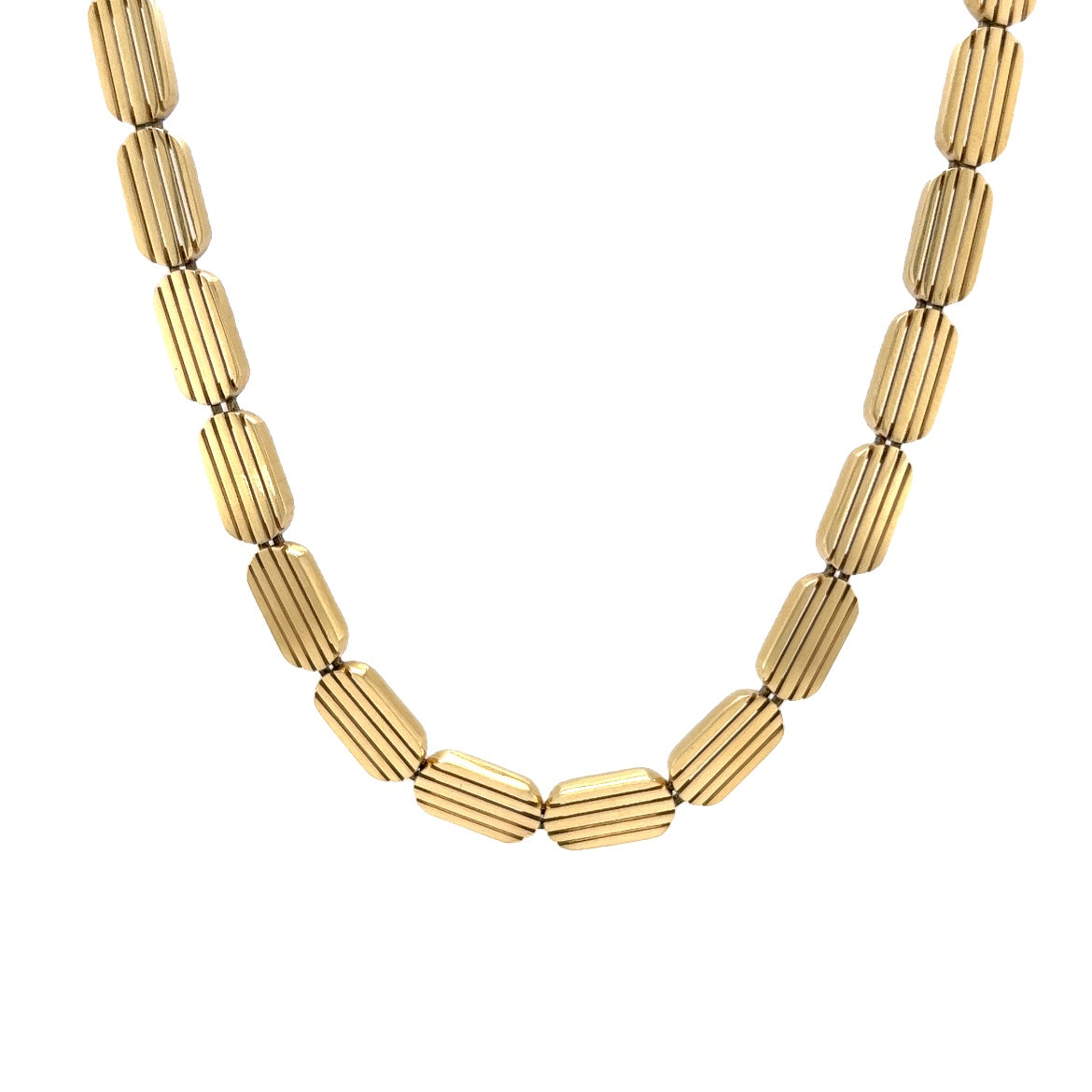 Mid-Century Decorative Chain Necklace in 14k Yellow GoldComposition: 14 Karat Yellow Gold Total Gram Weight: 21.5 g Inscription: 14k ITALY
      