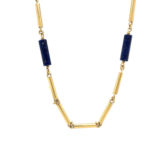 30 Inch Lapis Lazuli Chain Necklace in 18k Yellow Gold