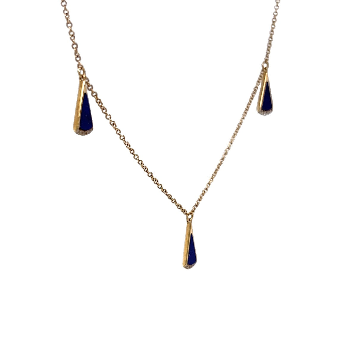 Triangle Cut Lapis Lazuli & Diamond Necklace in 14k Yellow Gold