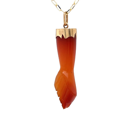 Carnelian Figa Charm Pendant in 10k Yellow Gold