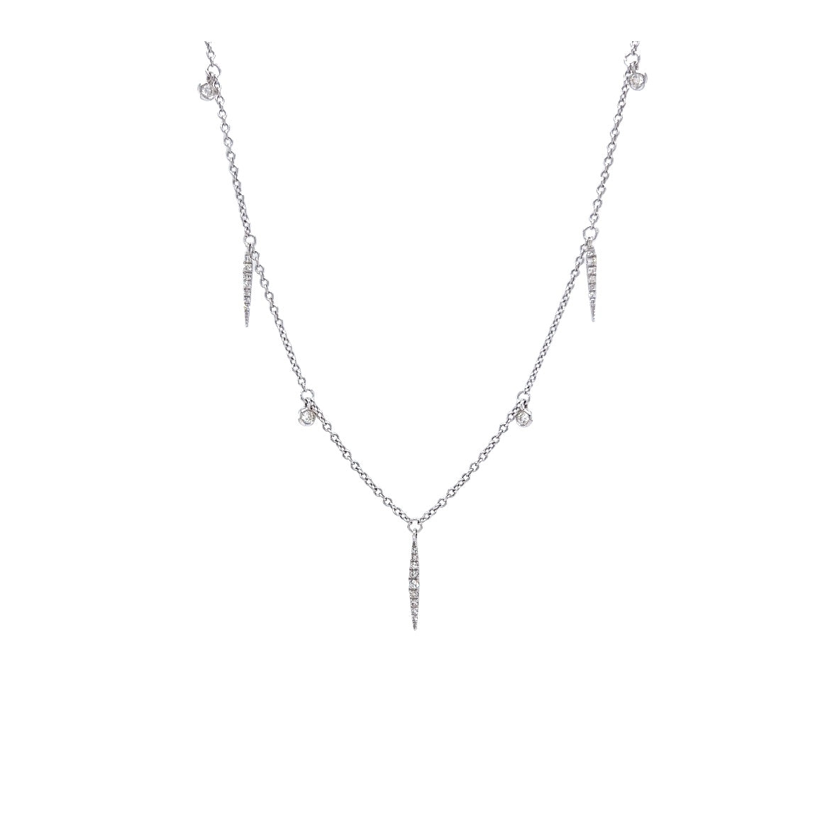 Bezel & Pave Diamond Necklace in 18K White Gold