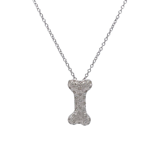 Dog Bone Pendant Necklace with Diamonds in 14k White Gold