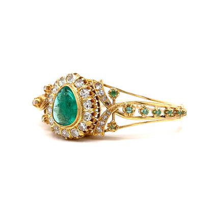 3.39 Vintage Emerald & Diamond Bangle Bracelet in 14k Yellow Gold