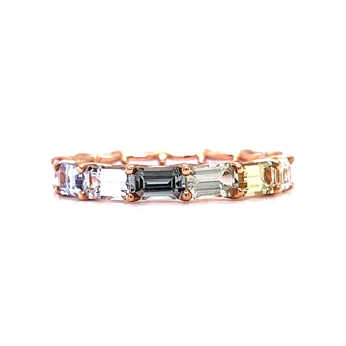 3.36 Emerald Cut Sapphire Eternity Band in 14k Rose Gold