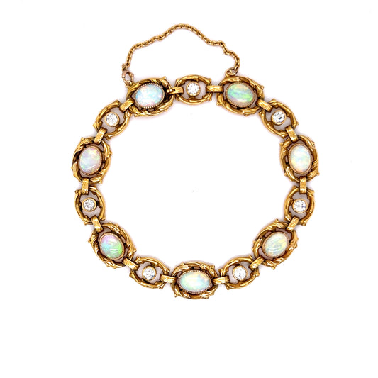 Vintage Art Nouveau Bracelet w Opals & Diamonds