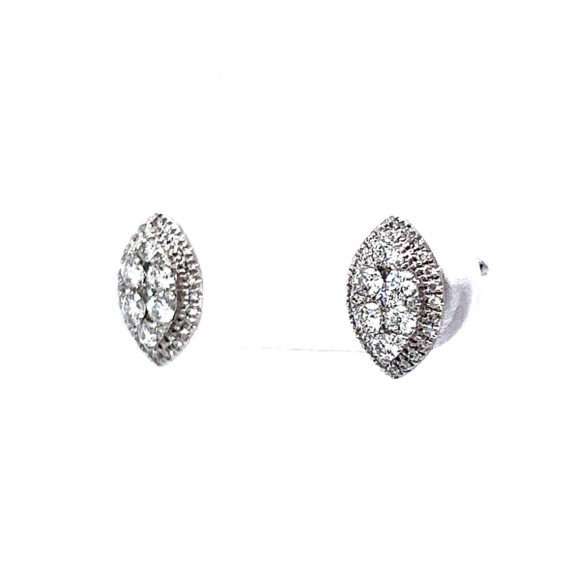 Marquis Pave Cluster Diamond Earrings 14K White Gold
