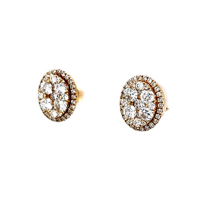 .91 Carat Diamond Cluster Earrings in 14k Yellow Gold