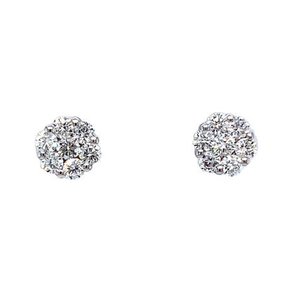 .76 Diamond Cluster Pave Earring Studs in 18k White Gold